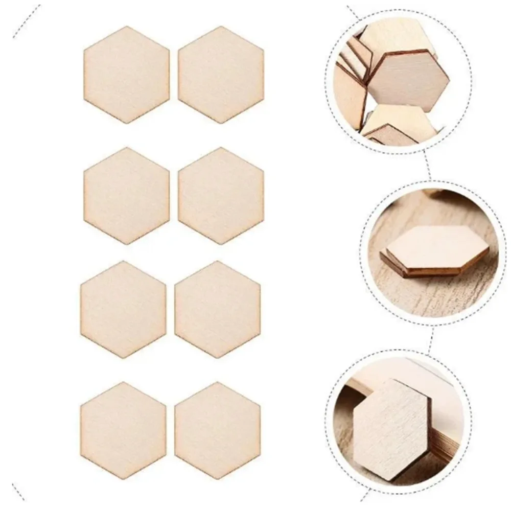 100/50 PCS Wooden Chips Blank Hexagonal Wood Chip Home Decor Children\'s Handmade Drawing Supplies DIY Puzzle Wooden Slices