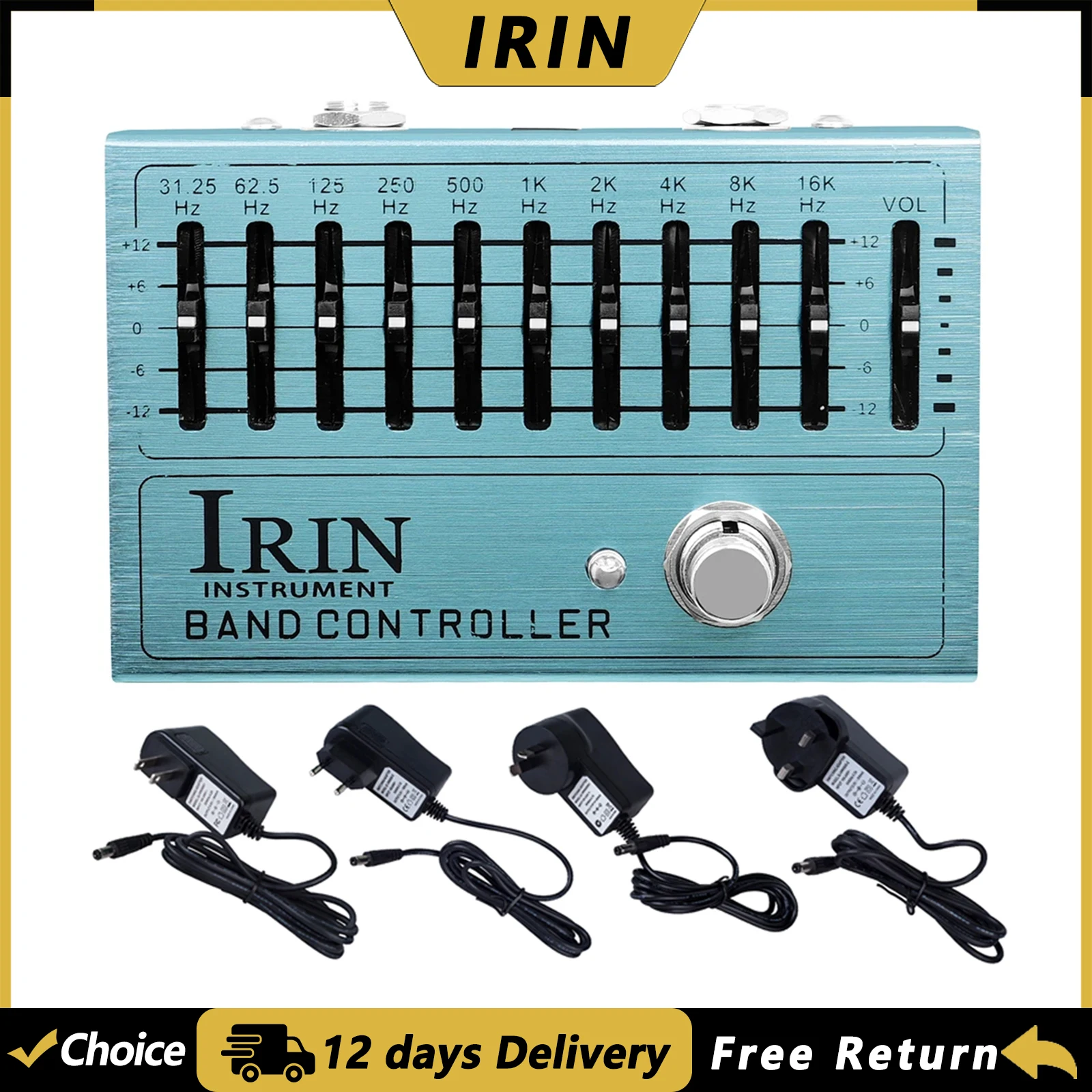 IRIN AN-40 10 Band Equalizer Controller Guitar Effect Pedal 31.25Hz to 16kHz EQ True Bypass Pedal DC 9V 500mAh Pedal Adapter