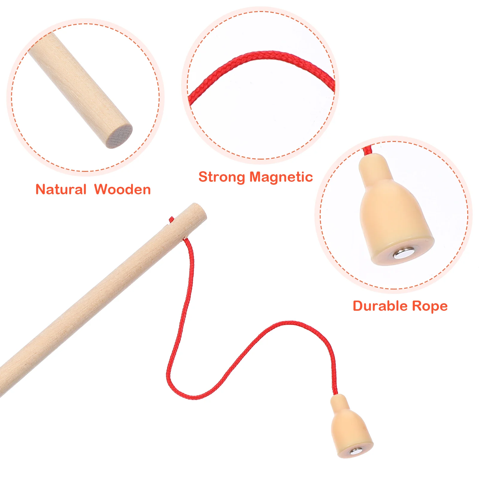 8 Pcs Wooden Fishing Rod Funny Catching Game Kids Toys Toddler Educational Pole Magnetic Poles