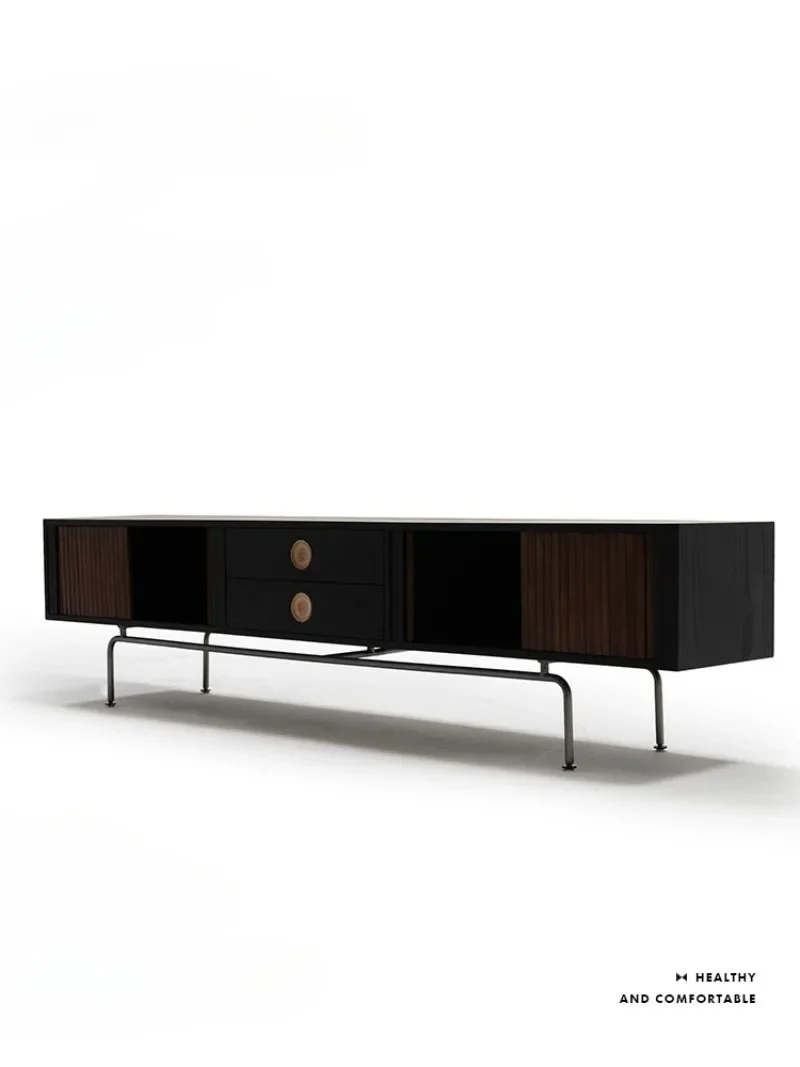 TV cabinet/black retro solid wood small apartment Nordic simple TV cabinet with ancient style