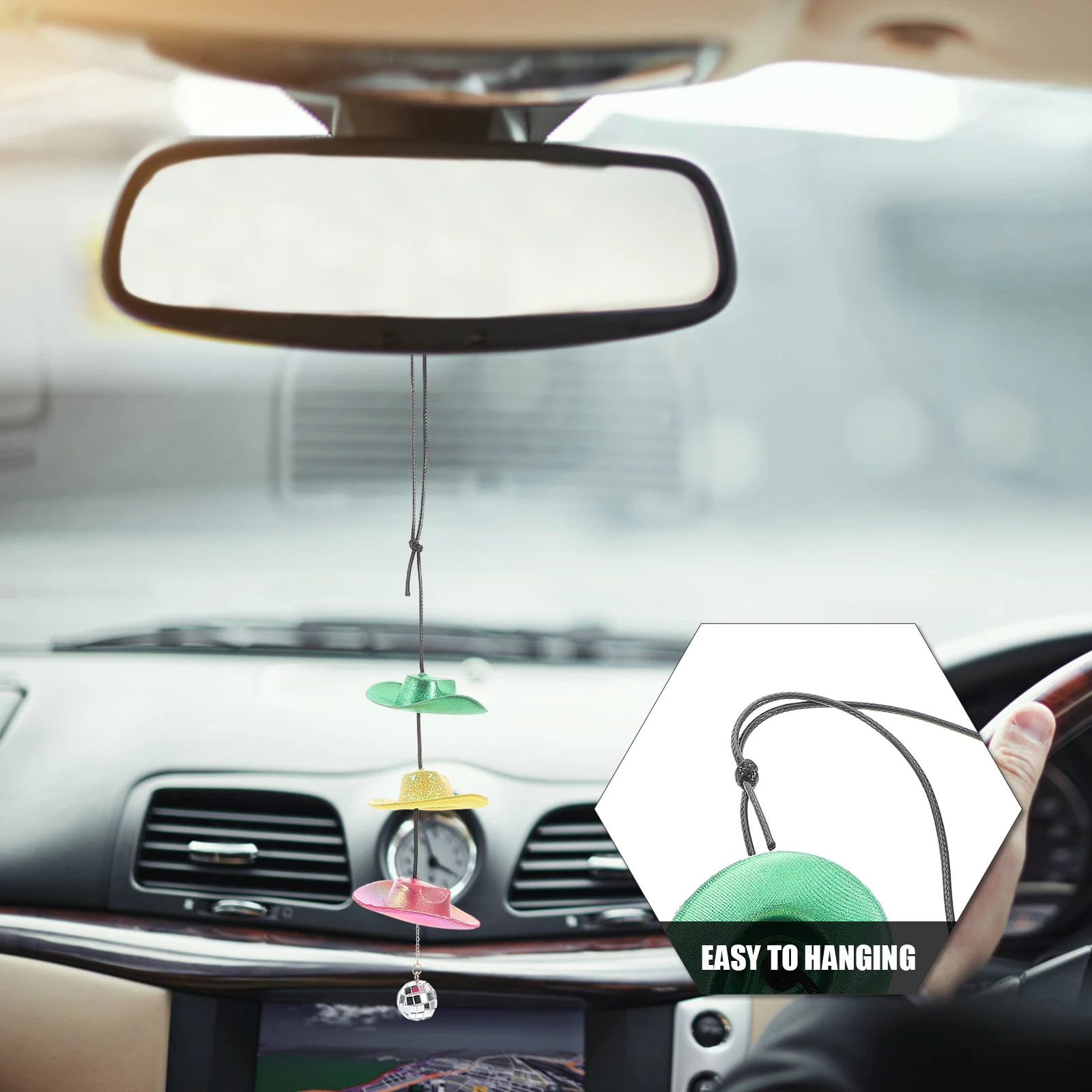 

Cowboy Hat Rearview Mirror Pendant Car Hanging nament Decor Accessory for Men Women Chemical Fiber Durable Universal Fit