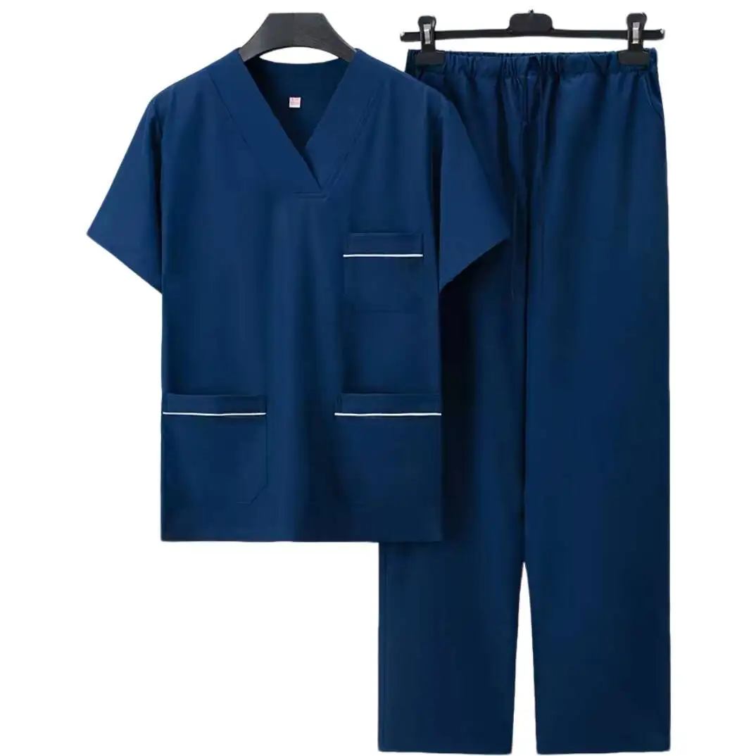 Elastic Short Sleeve Surgical Scrubs Dental Clinic Uniforms Medical Workwear Doctor Nurse Operating Room Clothes For Men Women