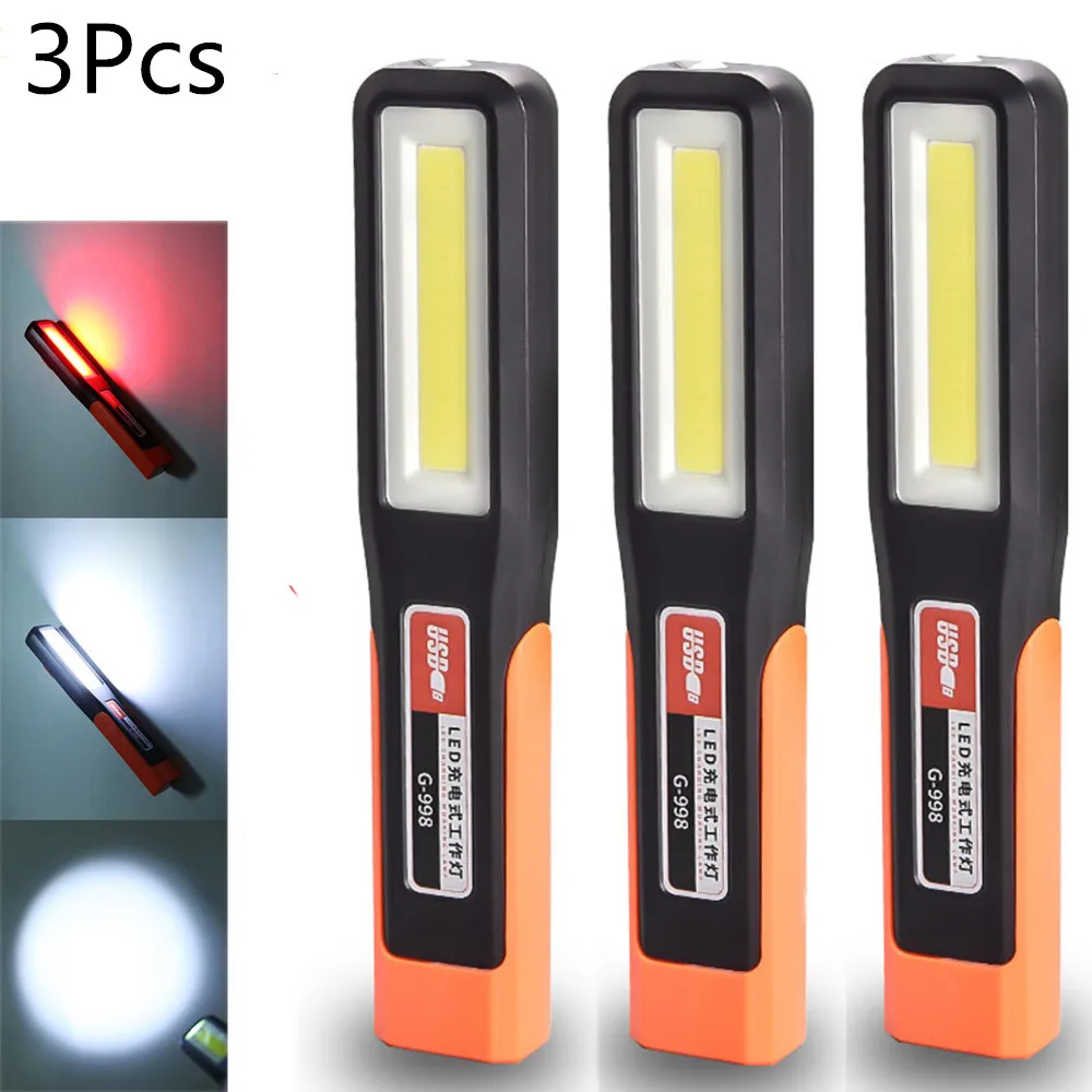 3 Stück Leistungsstarke COB LED Arbeitsleuchte Garagenmechaniker-Lampe USB Wiederaufladbare Taschenlampe Magnetische Fackel Notlicht Warnlicht