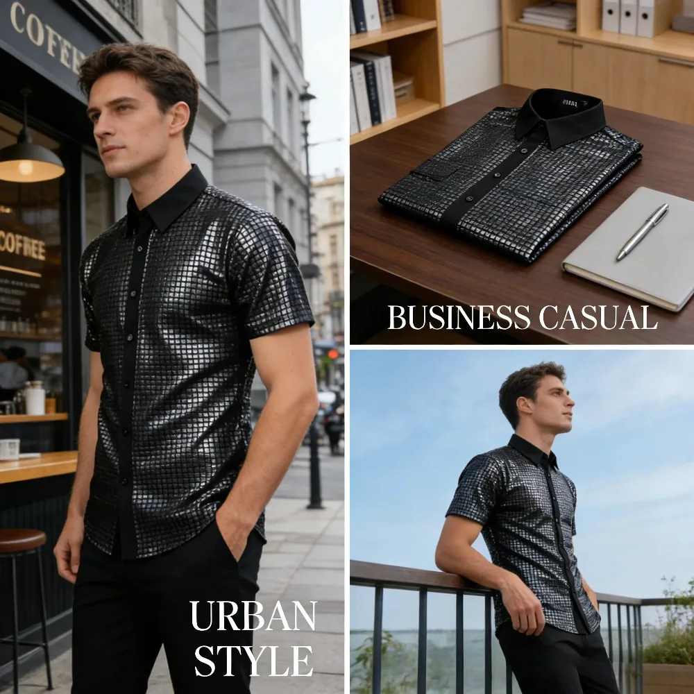 

Vintage 70s Disco Style Mens Formal Shirt - Button Up Cosplay Costume Blouse for Party Stage Performance Daily Casual Wear