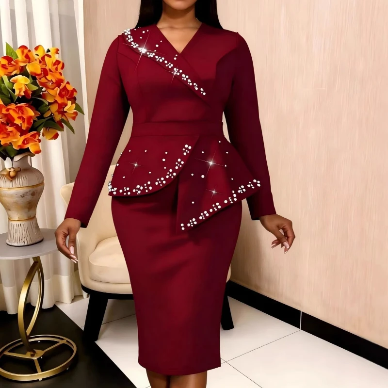 

Long Dress Women Gown Dresses Sexy Vestidos Y2k Streetwear V Neck Full Sleeve Hip Wrap Elegant Tigth Waist Party Night 2026