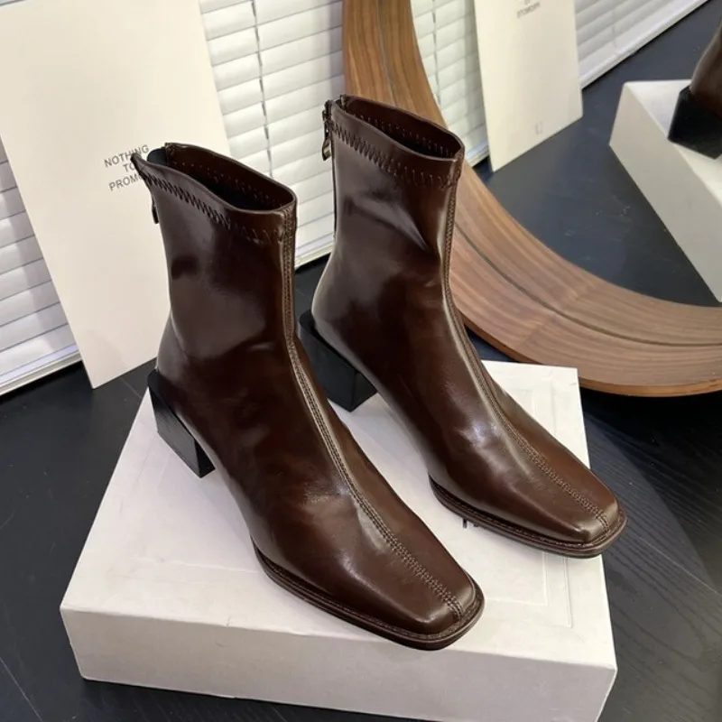 

Ботильоны, женские туфли на высоком каблуке с квадратным носком, дизайнерская обувь, новинка 2025 года, трендовая обувь на каблуке, зимние модные мотоциклетные ботинки, женские Zapatos