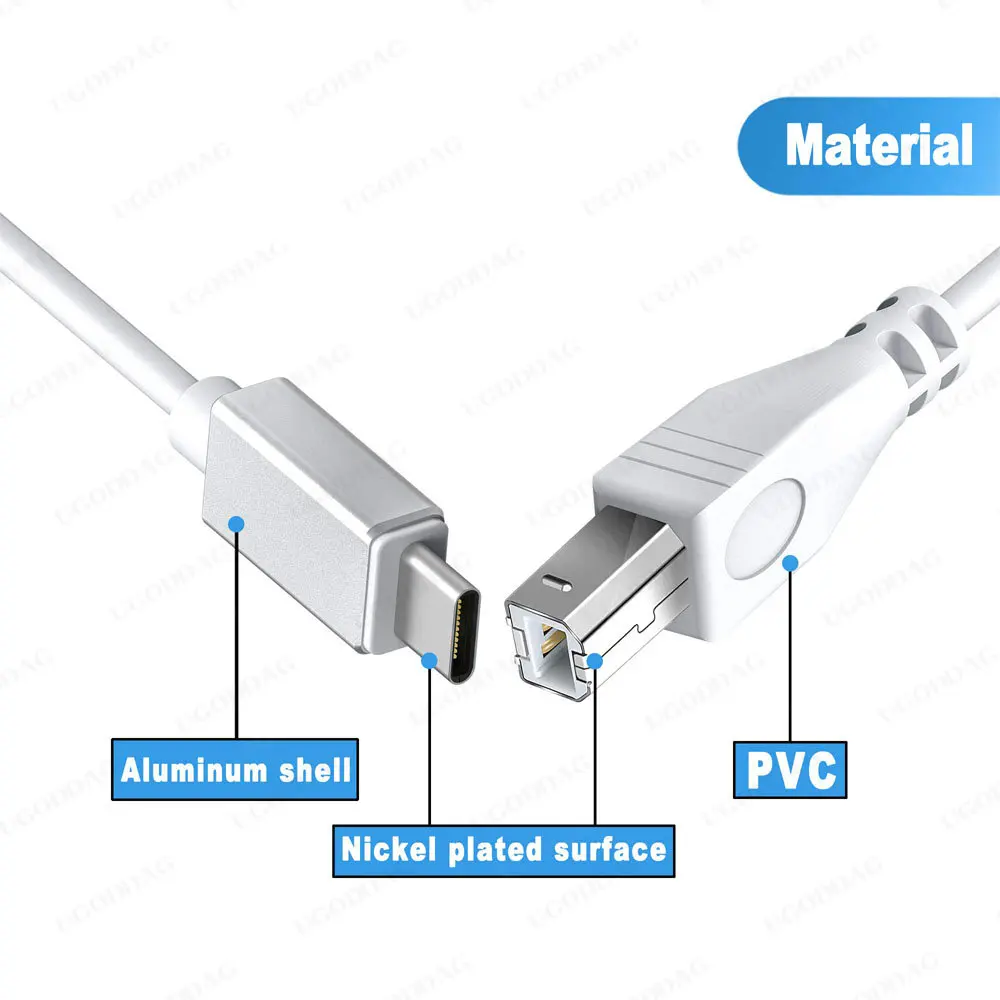 USB C to USB B Printer Cable Type C Male to USB B Male Lead For Google Chromebook Pixel Connect with HP Canon Printers Scanners