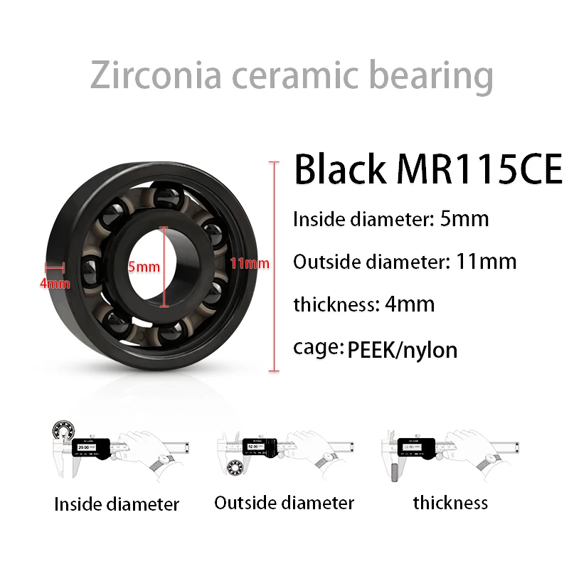 1/10pcs สีดําแบริ่งลูกปืนเซรามิค 8x22x7 3x10x4 5x11x4 5x10x4 3x8x4 3x7x3 มม.ZrO2 micro แบริ่ง zirconia เซรามิคแบริ่ง