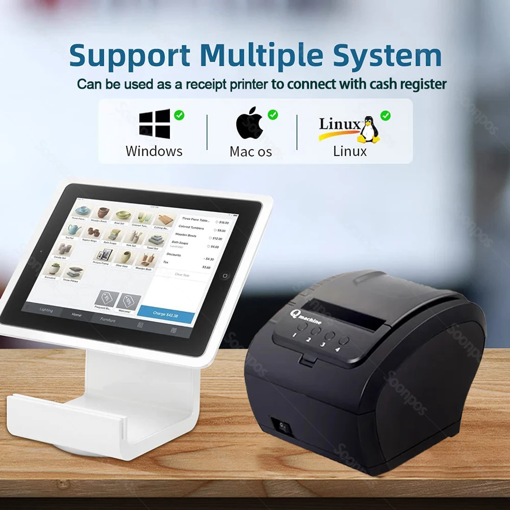 Soonpos One-Click Thermal Queue Number POS Receipt Printer 80mm Auto Cutter No need Internet PC or Laptop With USB LAN Serial