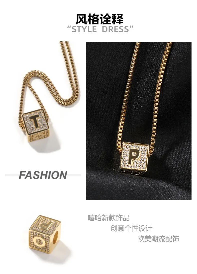 Stop Letter Cube Shape Bling Bing Iced Out Pendant Necklace Mirco Pave Prong Setting Rock Rapper Fashion Hip Hop Jewelry BP265