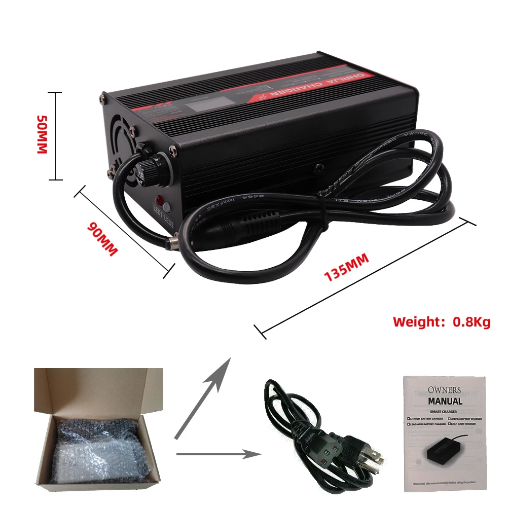 54.6V 5A  Charger Smart Aluminum Case Is Suitable For 13S 48V  LCD Dispay Li-ion Lipo Battery OLED Display Fast Charger OHRIJA