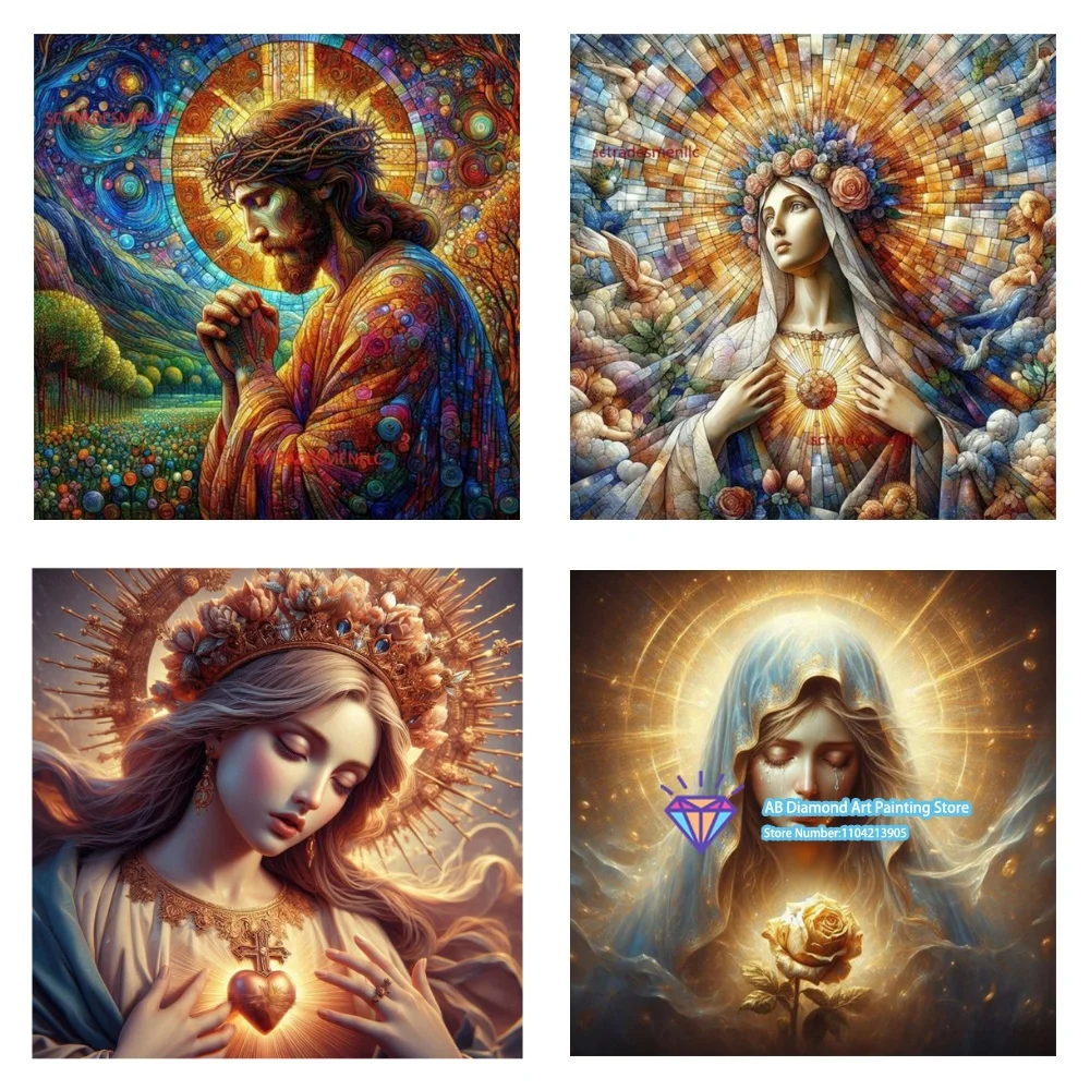 Jesus Jungfrau Maria Religion Kreuz Quadratisches Rundes Diamant-Malset 5D DIY Kreuzstich Handgemachtes Kunsthandwerk Heimdekoration Festtagsgeschenk