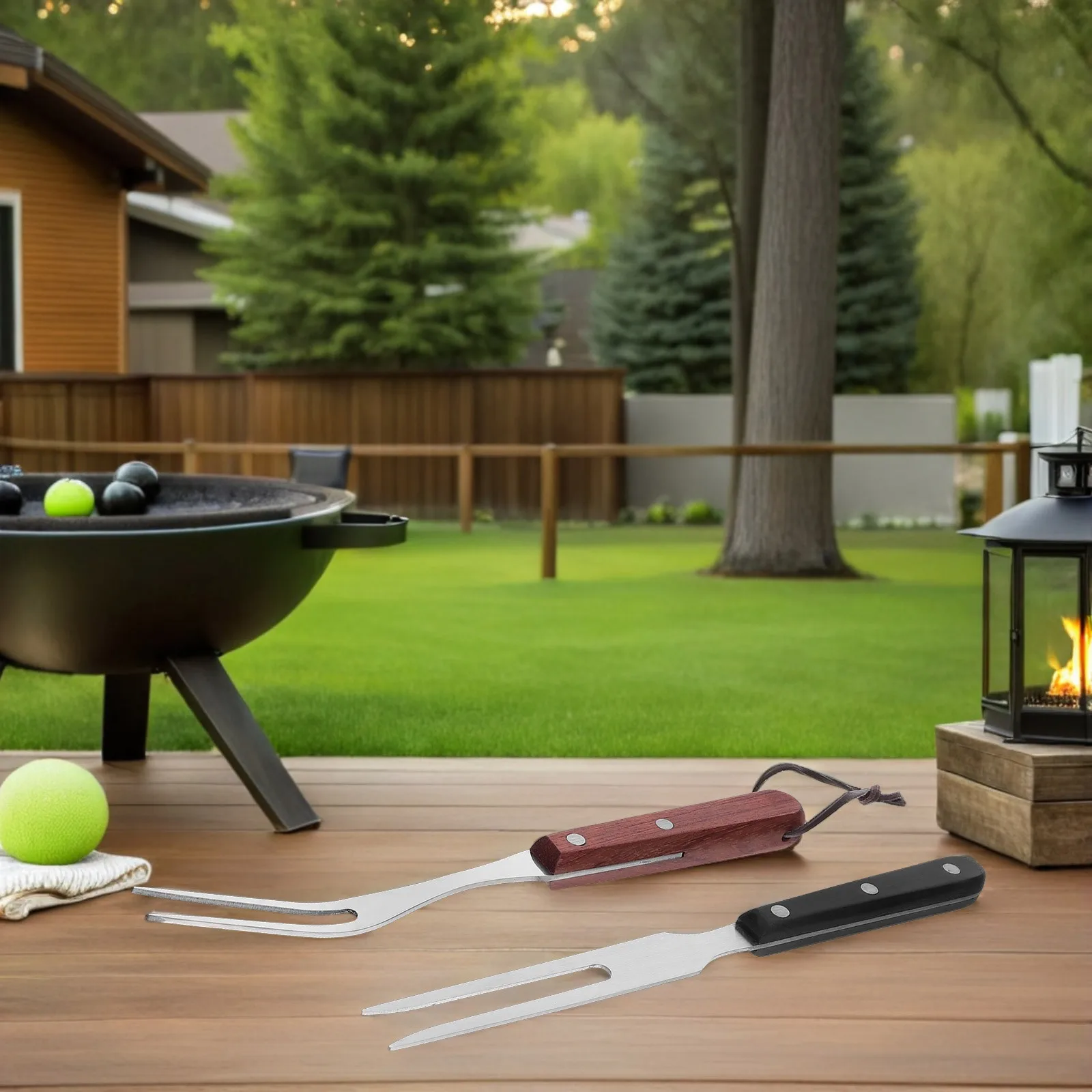 

2 шт. вилки для барбекю из нержавеющей стали с длинной термостойкой ручкой, уличная посуда для гриля для барбекю для обработки мяса