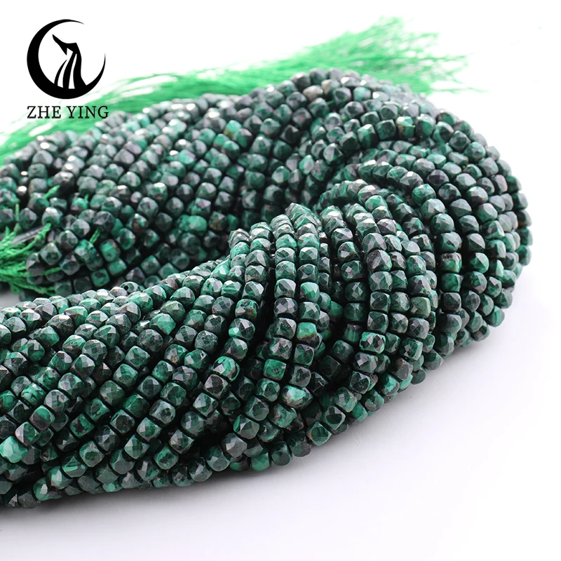 Zhe Ying Sqaure Natural Malachite Beads 4x4mm Faceted Loose Gemstone Beads for Jewelry Making DIY Bracelet Necklace Accessories