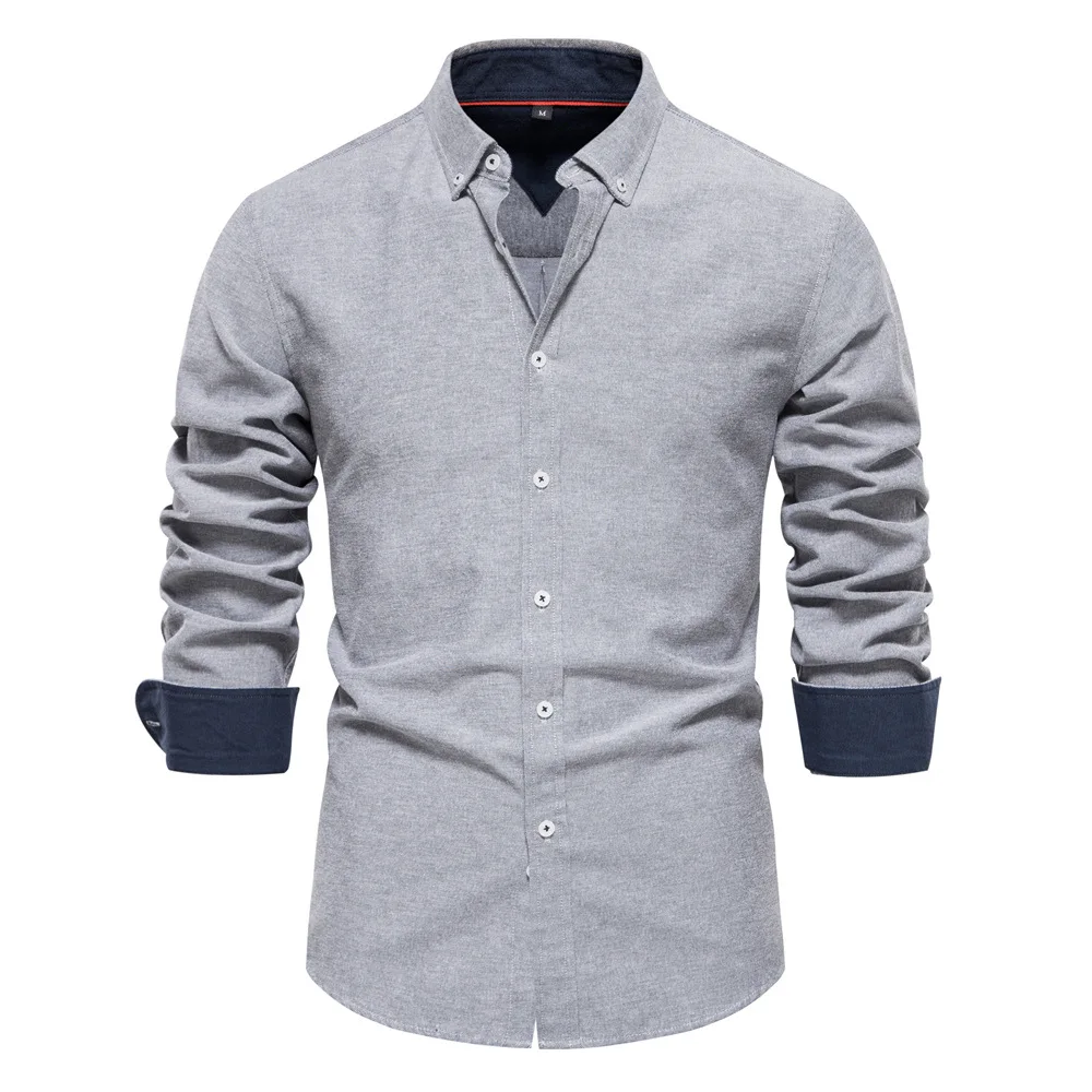 Camisa Oxford de algodão de manga comprida de botão masculino, monocromática, casual, preta, social, de negócio, qualidade, nova, outono, 2023