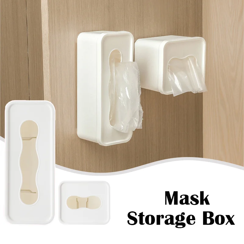 

Wall Mounted Mask Storage Box Garbage Bag Storage Container for Plastic Wrap Gloves Dispenser Kitchen Cabinet Door Organizer Box