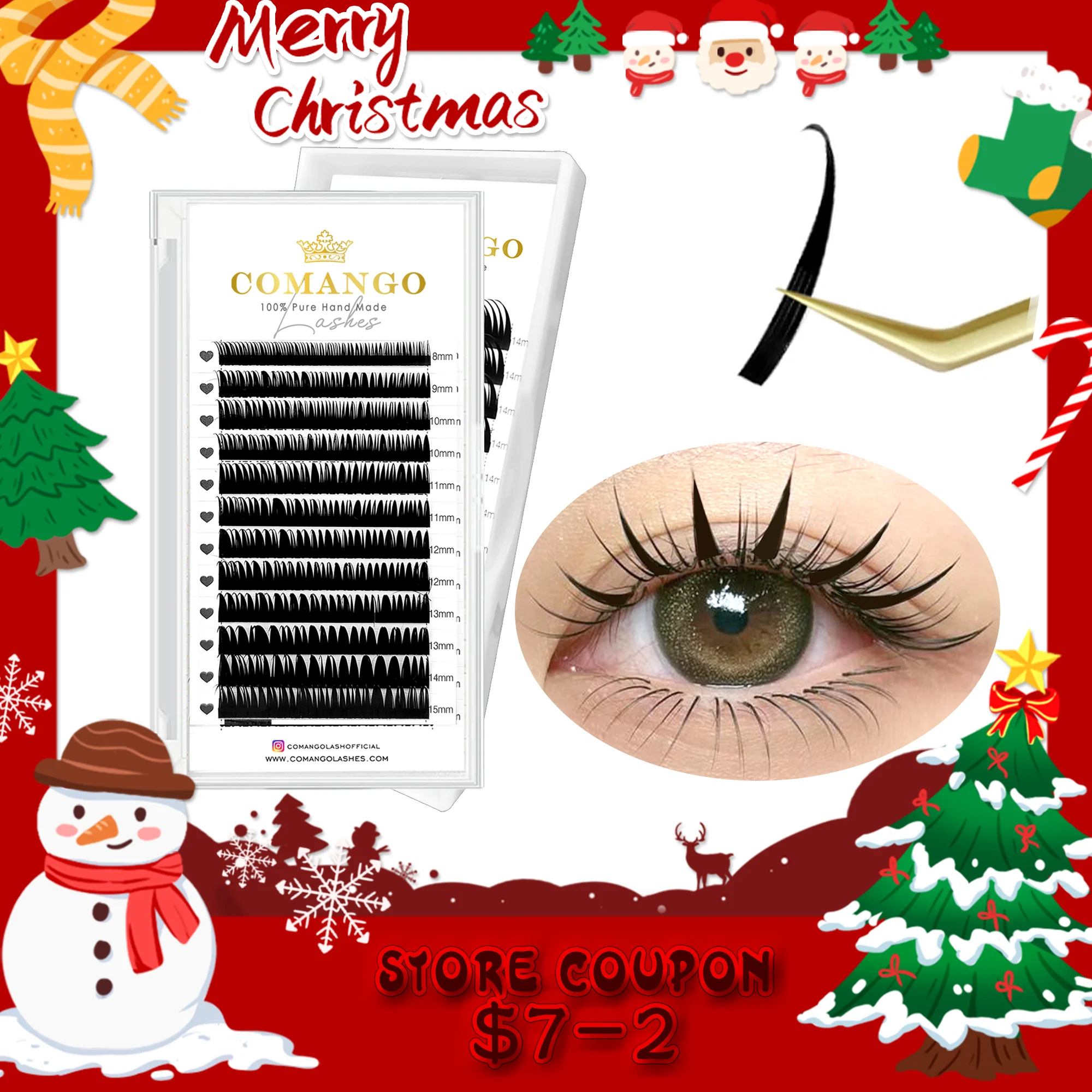 CoMango 12 Rows Wet Manga Lashes Cosplay Devil Lashes Korean Makeup C/D/M/L Curl Spikes Cluster Premade False Lashes Extension