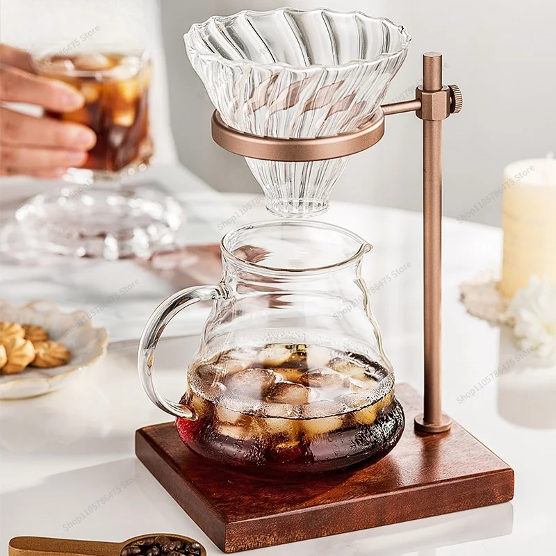 For Hand Brewed Coffee Holder Retro Solid Wood Metal Storage Rack Drip Filter Cup Holder Household Coffee Utensils