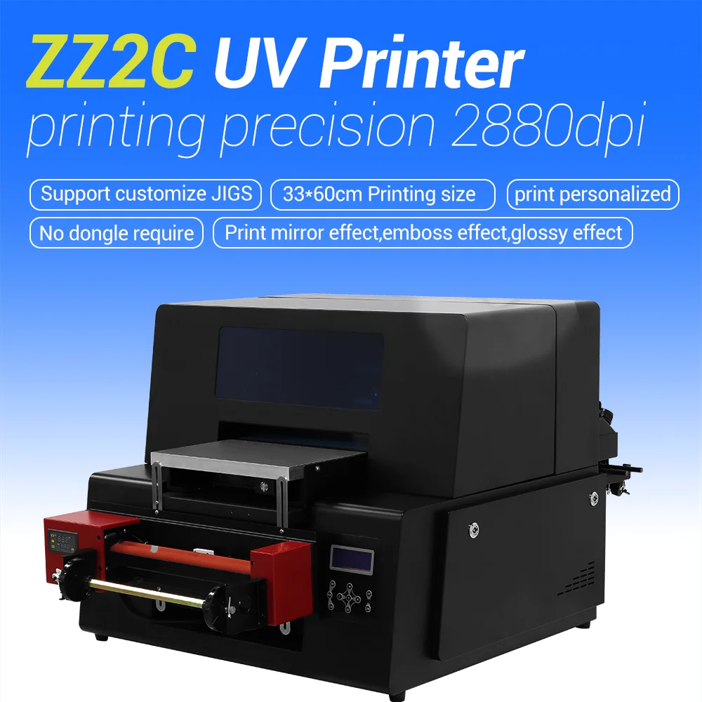 Impresora UV integrada de cama plana Refinecolor con rollo, para impresión 3D en relieve, CMYK, barniz blanco, para cuero, pancartas, pegatinas, PVC, con doble cabezal Epson.