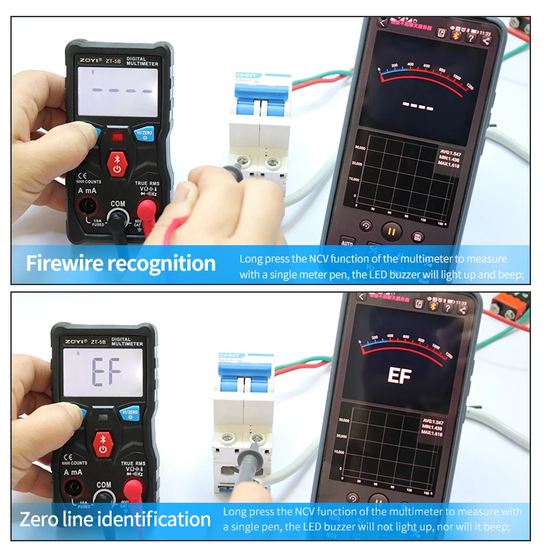 

ZOYI ZT-5B Wireless Digital Multimeter Auto-Ranging True RMS 6000 Counts Voltmeter Volt Amp Ohm Hz NCV Diode Multimeters