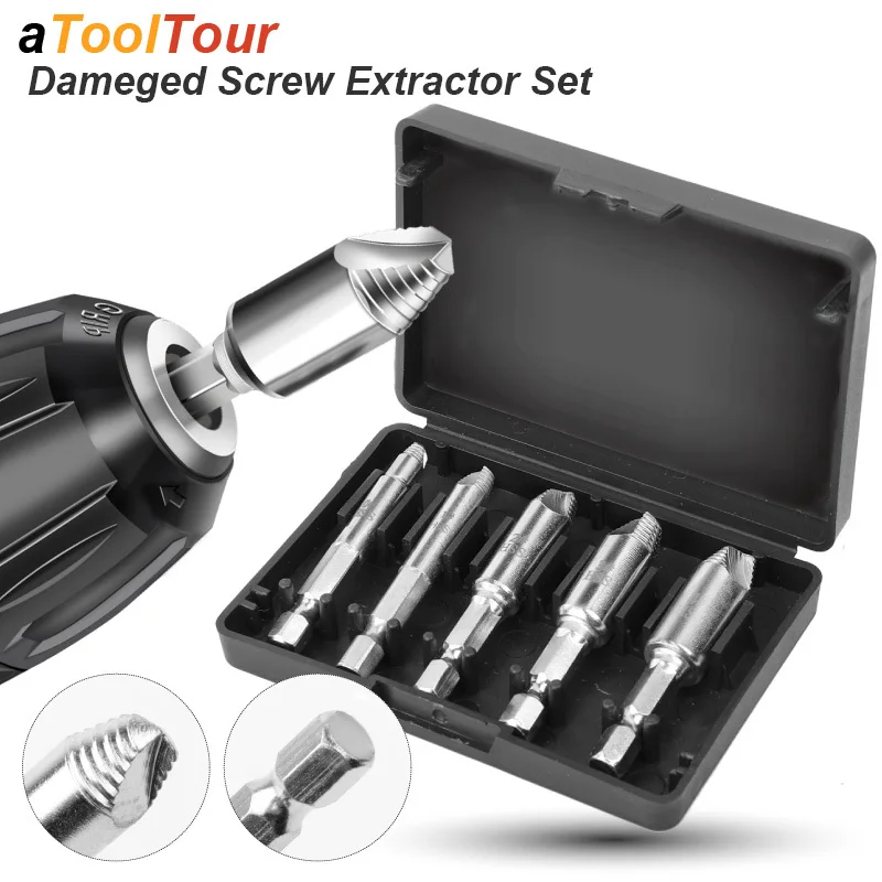 Extractor de tornillos, kit de brocas, extractor de pernos, extractor de extremos rotos, extractor inverso, herramienta de desmontaje fácil