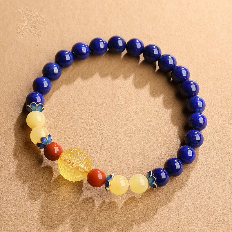 

Raw Lapis Lazuli Bracelet with Amber Striped Pearl South Red Agate Men's and Women's Fashion Simple Single Loop Bracelet