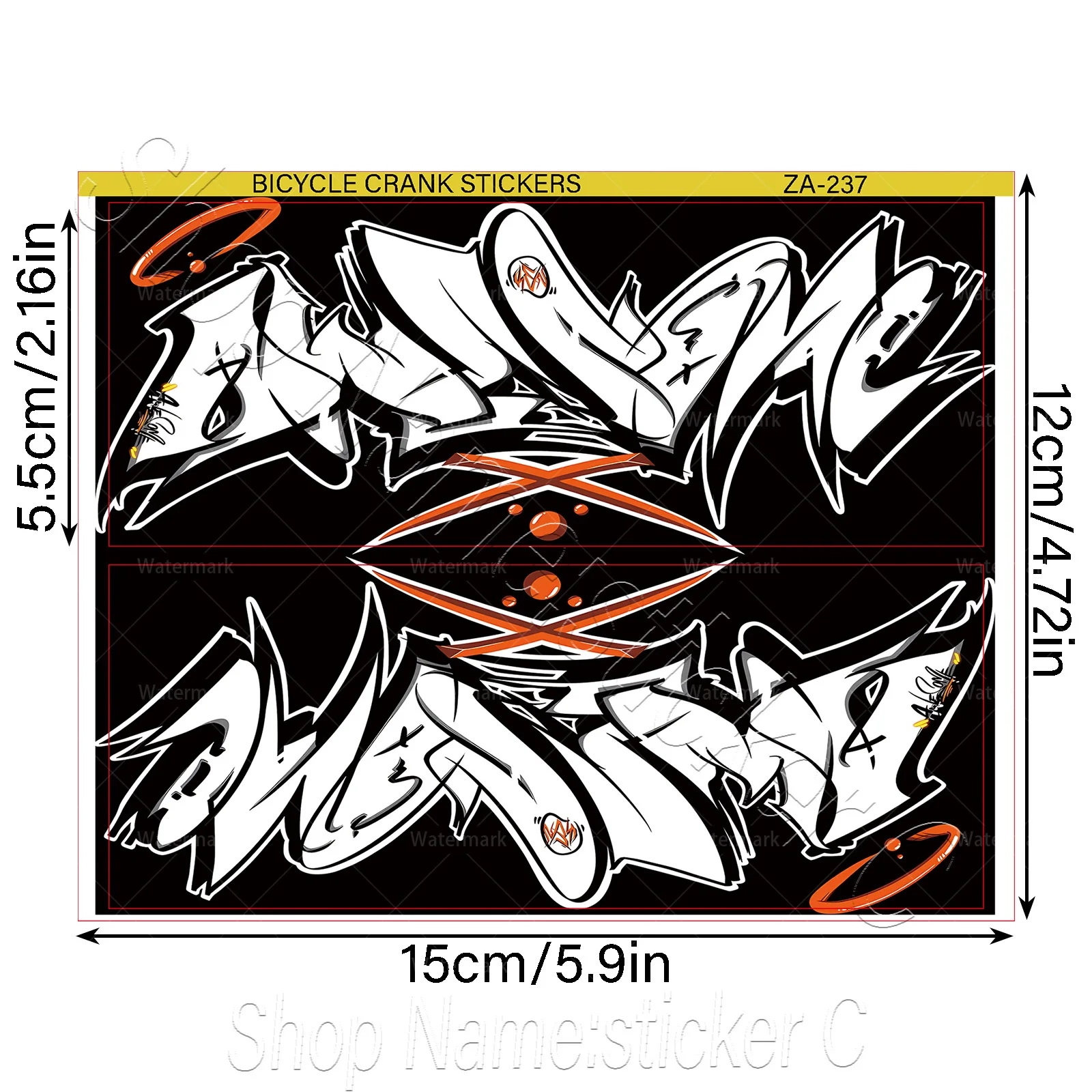1Pair Black White Graffiti Bike Crank Arm Stickers, Waterproof Scratch Resistant Decals for Road Bike Crankset