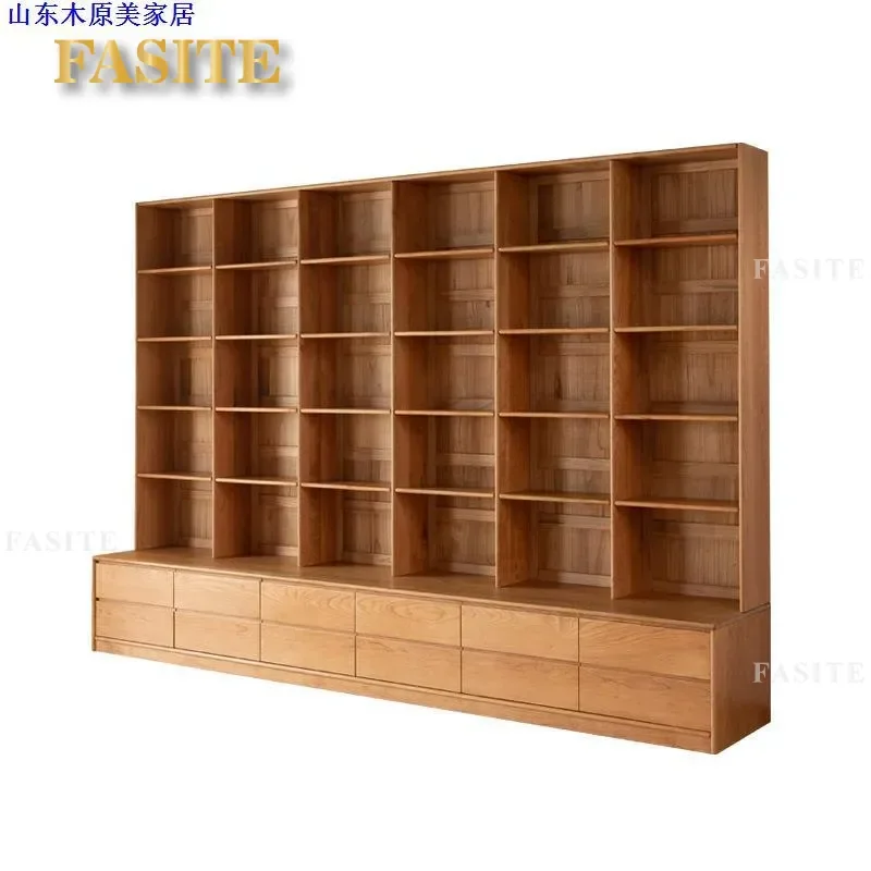 For Nordic Solid Wood Cherry Bookshelf Simple Japanese Log Full Wall Display Cabinet Small Apartment Floor Shelf Storage