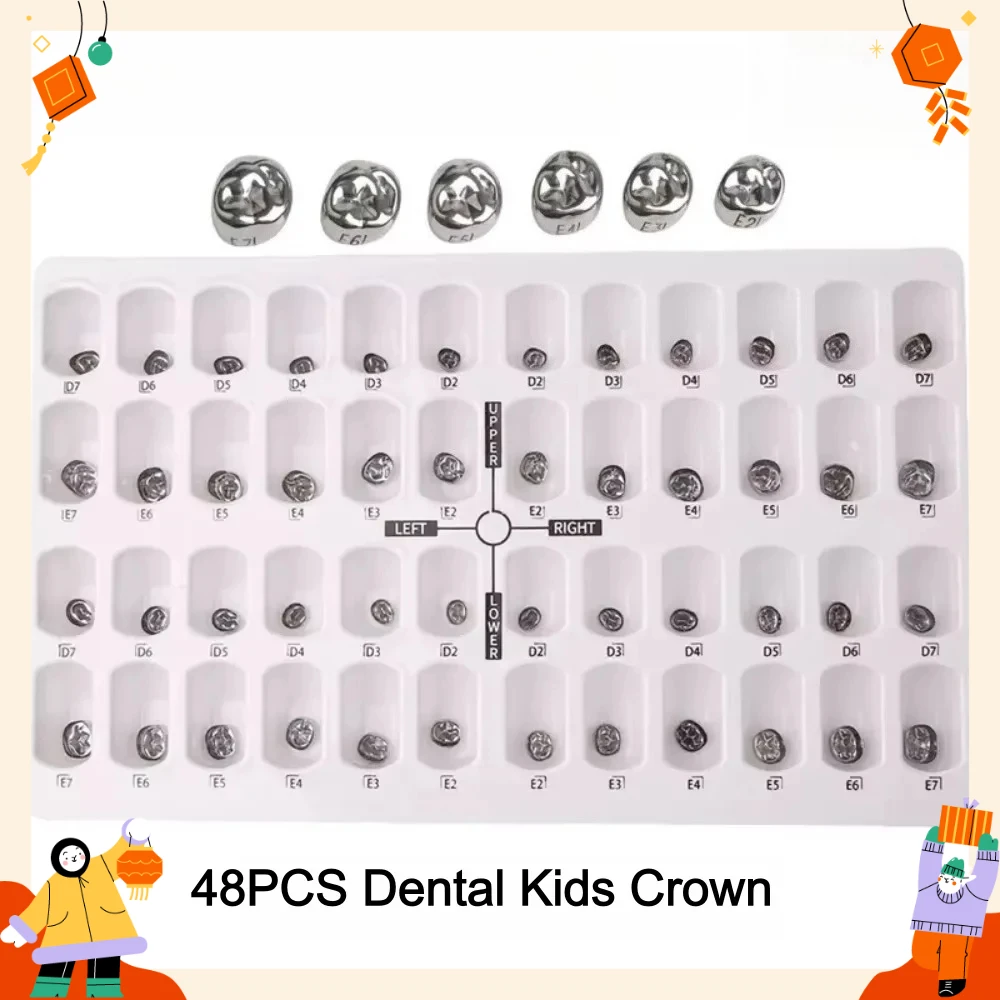 

48pcs Dental Temporary Kids Crowns Primary Molar Crown Stainless Steel 1st 2nd Preformed Pediatric Dentistry Tool