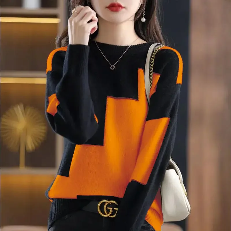 Women's Pullover Sweater 2023 Autumn and Winter Korean Edition Fashion Women's Clothing Round Neck Long Sleeve Loose Knit Tops