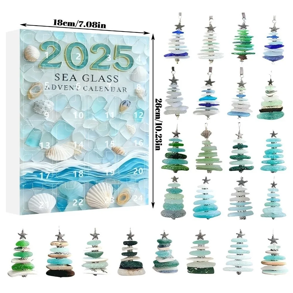 

Sea Glass Advent Calendar 2025 Acrylic Pendants 24 Days Countdown Advent Calendar Christmas Tree Decor Planar Blind Box Calendar