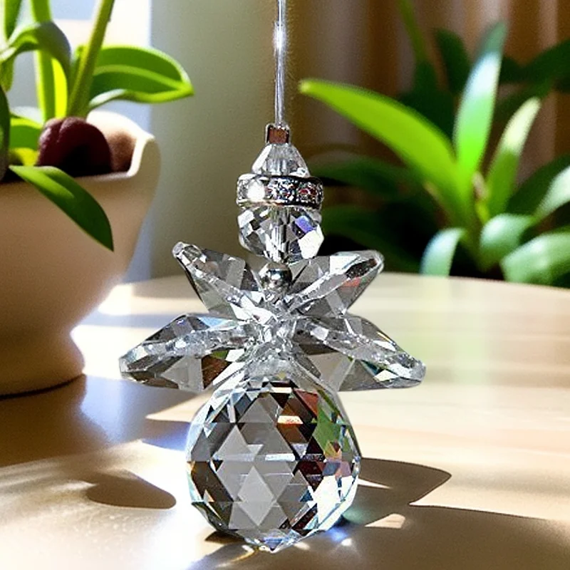 1PCS Crystal Guardian Angel Suncatchers Hanging Ball Prism Pendant Window Ornament Rainbow Makers Home Garden Decor Gift