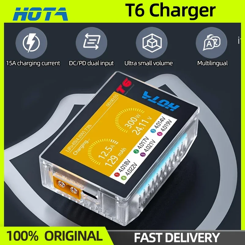 

HOTA T6 Battery Charger Balance Charger DC300W PD90W 15A Lipo LiHv NiMh Li-ion Ni-Cd 1-6S For RC FPV Drone Airplane Car
