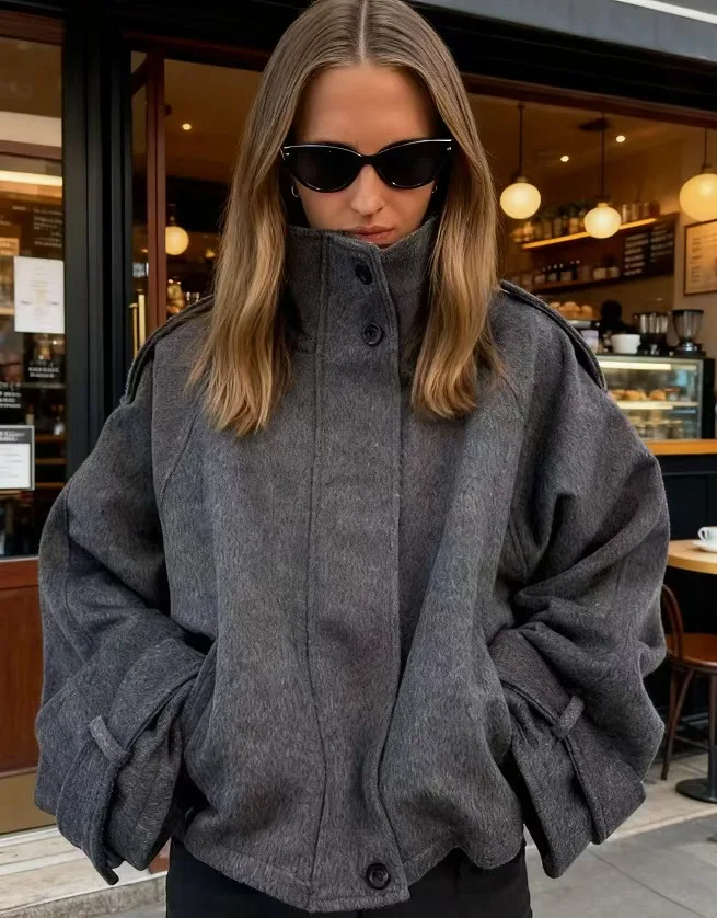 

Y2k American Gray Fashion Stand Collar Fur Jacket 2025 Korean Vintage Autumn And Winter Women Casual Loose Zipper Jacket Coats