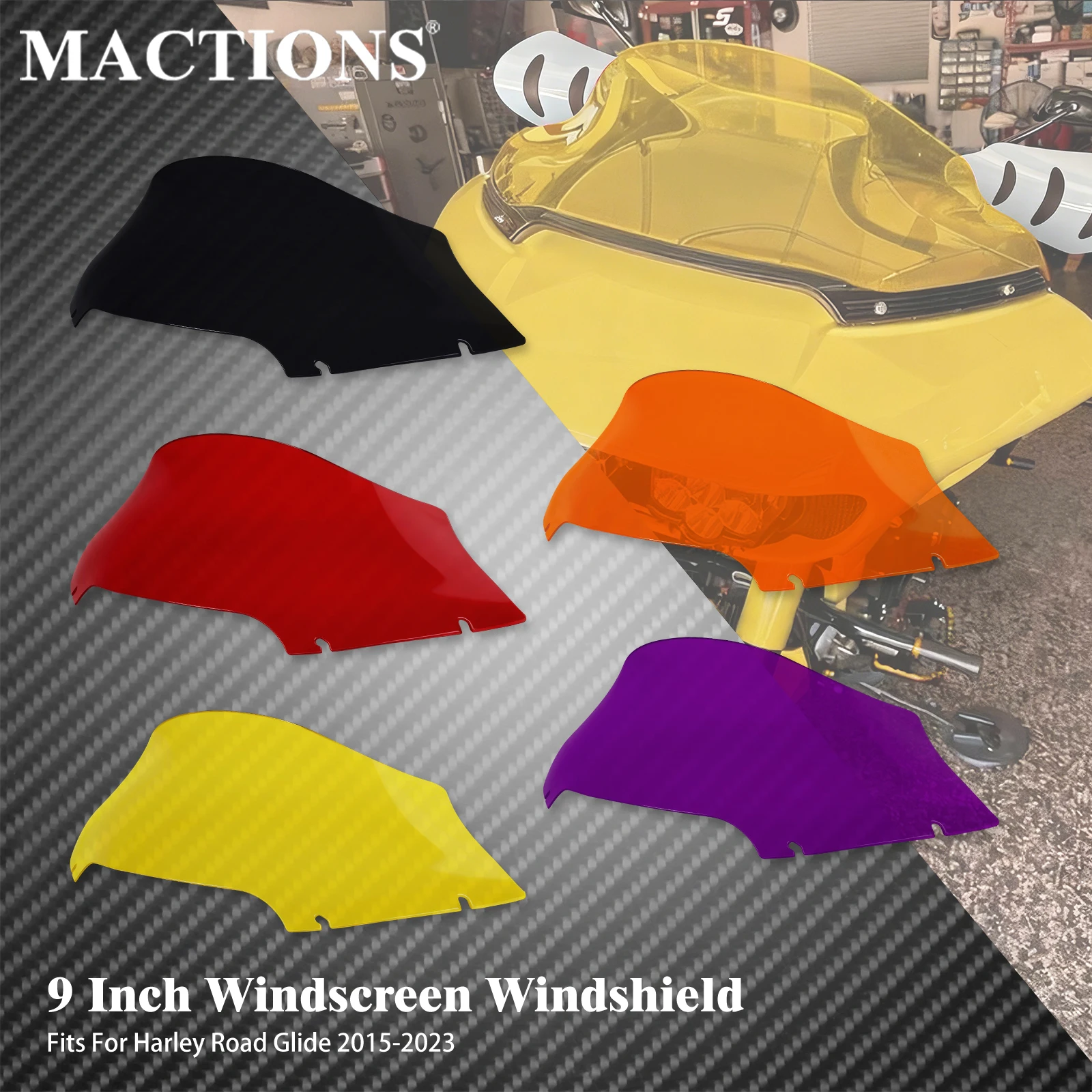 

Motorcycle 9 Inch Windshield Front Fairing Wind Windscreen Deflector Cover Plastic For Harley Touring Road Glide 2015-2023