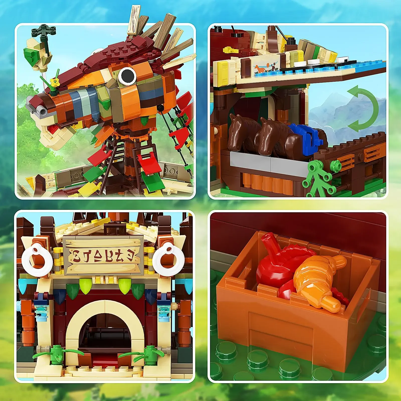 MOC Zeldaed Stables Model Breath Of The Wild Horse Head Station Building Blocks Set DIY Puzzle Toys for Children Birthday Gift