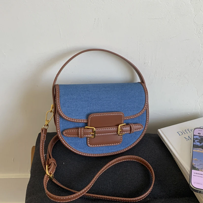 

Canvas Splicing Handbag for Women Autumn/Winter New Color Contrasting Handbag Retro Single Shoulder Crossbody Bags Small Pouch