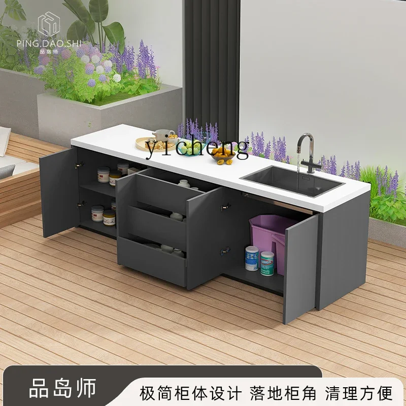 YFY  courtyard rock slab island outdoor console hand washing integrated pool cabinet vegetable basin collapse