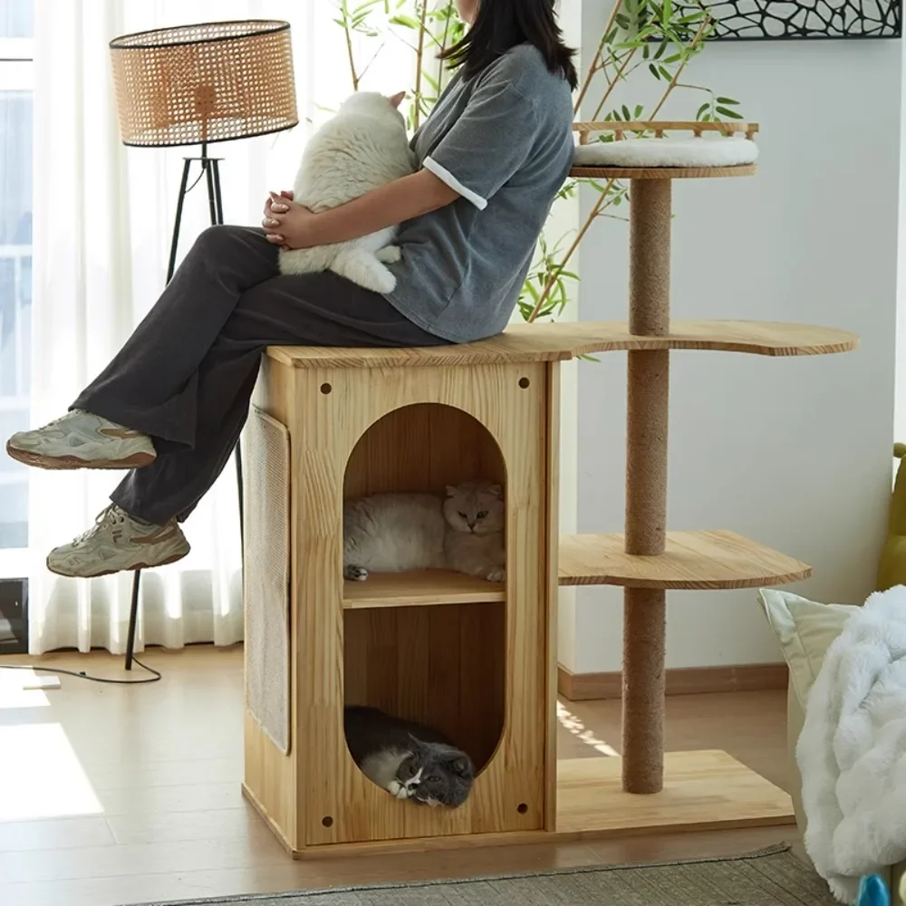 

All solid wood cat climbing frame, large luxury cat nest integrated, universal in all seasons original furniture house