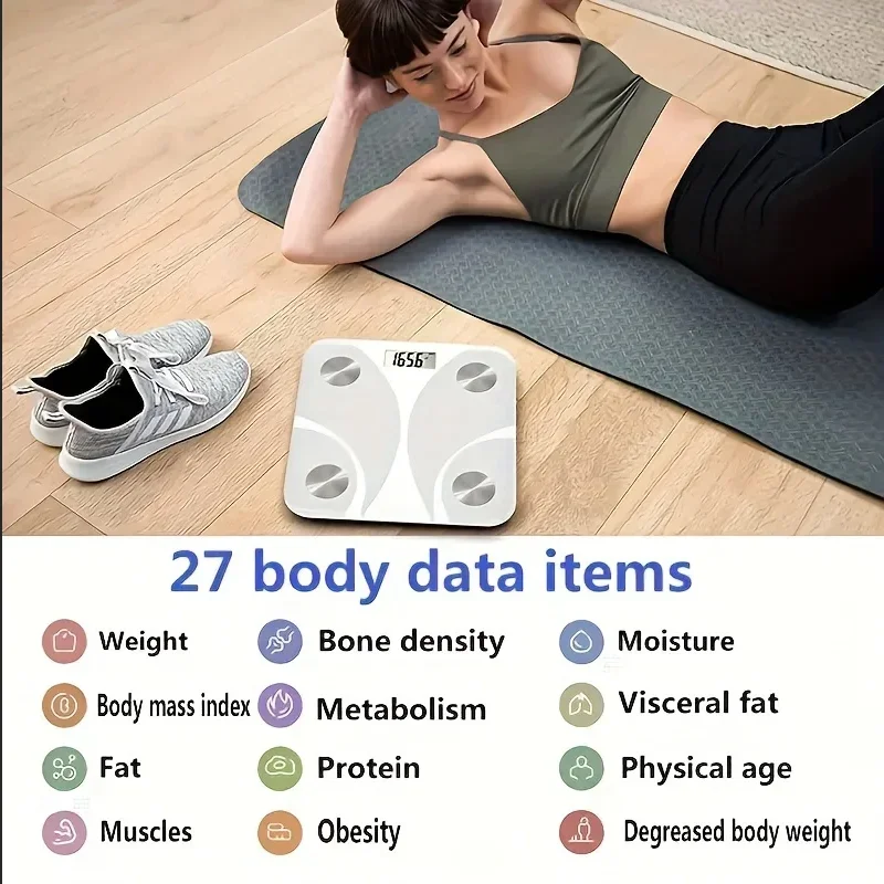 

1 шт. модные женские цифровые весы для ванной комнаты — ЖК-экран, противоскользящая поверхность — питание от батареи (за исключением батареи)