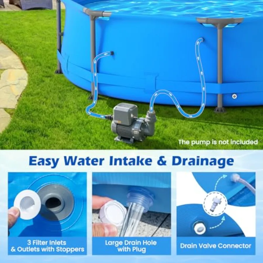 10フィート x 30インチの金属フレーム地上プール、屋外裏庭用ファミリープールセット、耐パンク性生地、排水機能付き