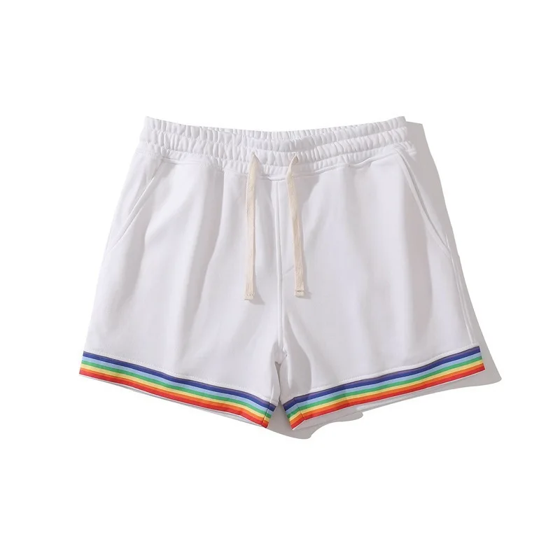 2024 summer men's sports casual cotton shorts Hipster men's three-quarter pants couples plus-size casual rainbow border shorts