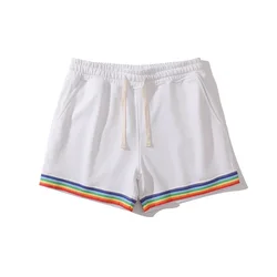 2024 summer men's sports casual cotton shorts Hipster men's three-quarter pants couples plus-size casual rainbow border shorts