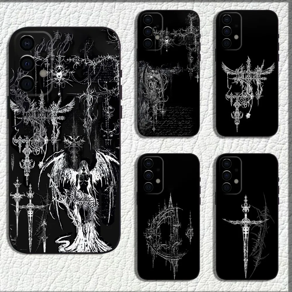 Cyber Sigil Cross line Phone Case For Samsung Galaxy A13,A21s,A22,A31,A32,A52,A53,A71,A80,A91 Soft Black Shell