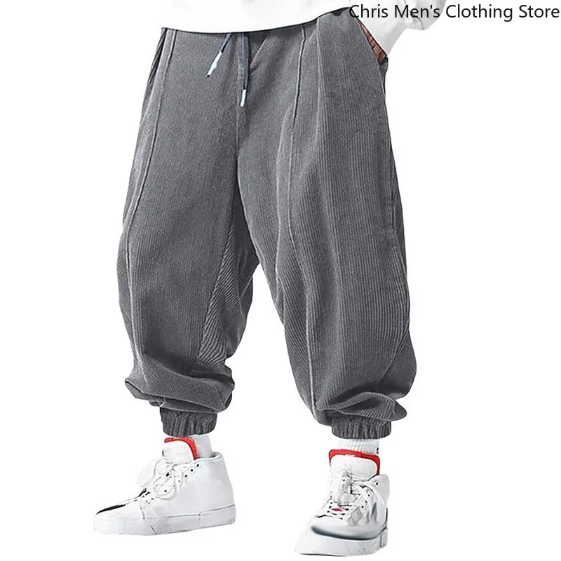 

Мужские вельветовые мешковатые брюки с эластичной резинкой на талии, свободные шаровары с манжетами на щиколотке, повседневная уличная одежда, осень-зима, разноцветные