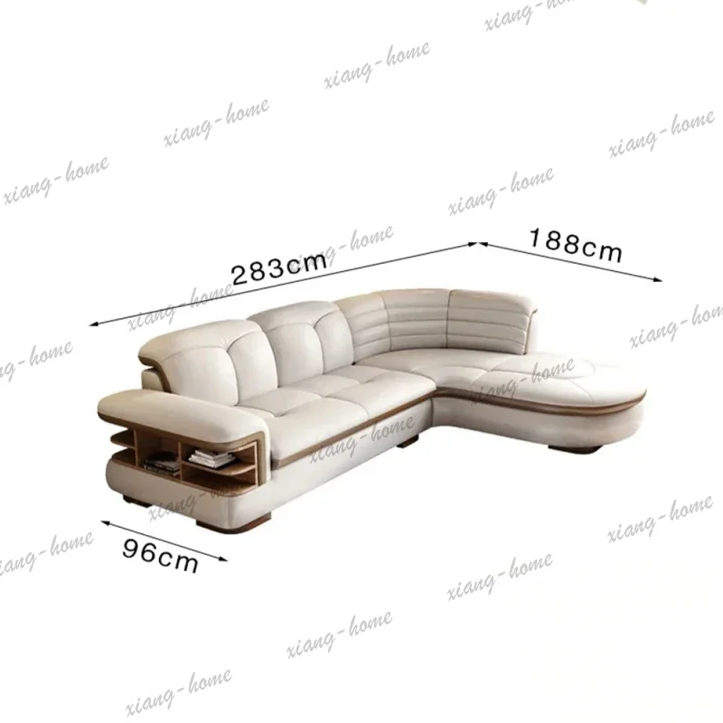 FG Premium Italian Genuine Leather L‑Shaped Sectional Sofa, Luxury Couch with USB & Bluetooth Speaker for Living Room