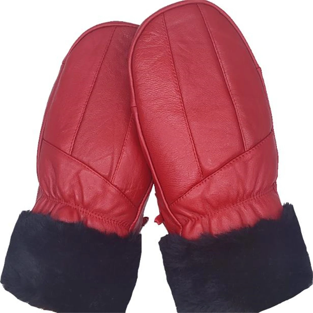 Woman autumn sheepskin velvet thicken gloves female winter solid warm glove lady thick leather Points finger mitten