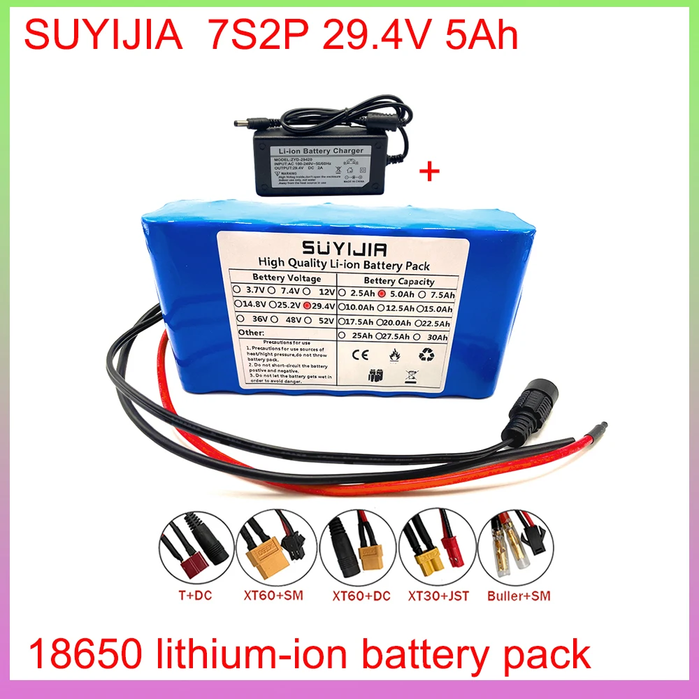 Imagem -02 - Bateria 29.4v 5000mah Bateria Recarregável 2a Carregador para Scooter Elétrico Cadeira de Rodas de Bicicleta 24v 7s2p 5ah 18650