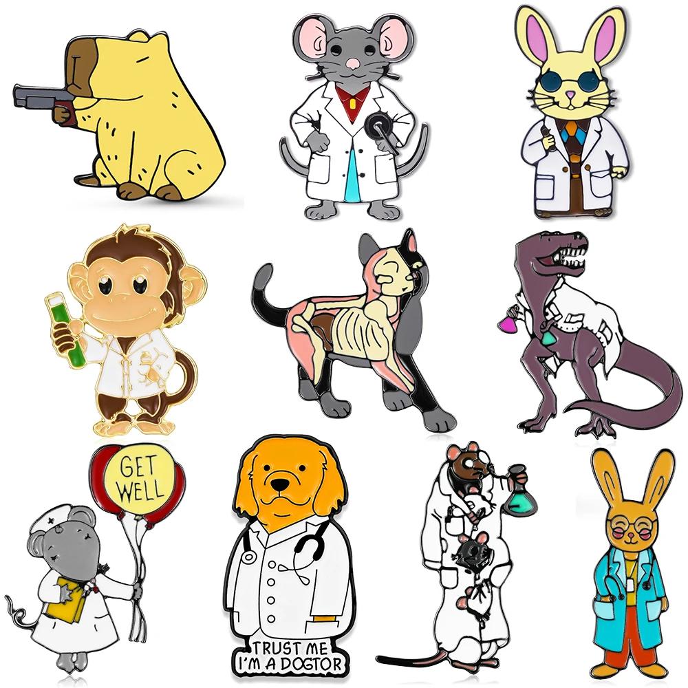 Cartoon Badge Animal Cute Cat Clothing Backpack Decoration Accessories Baking Paint Brooch For Student Doctor Clothes Brooch