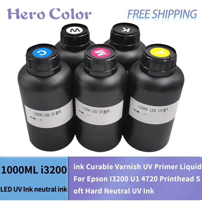 1000ML i3200 LED UV Ink neutral ink Curable Varnish UV Primer Liquid For Epson I3200 U1 4720 Printhead Soft Hard Neutral UV Ink